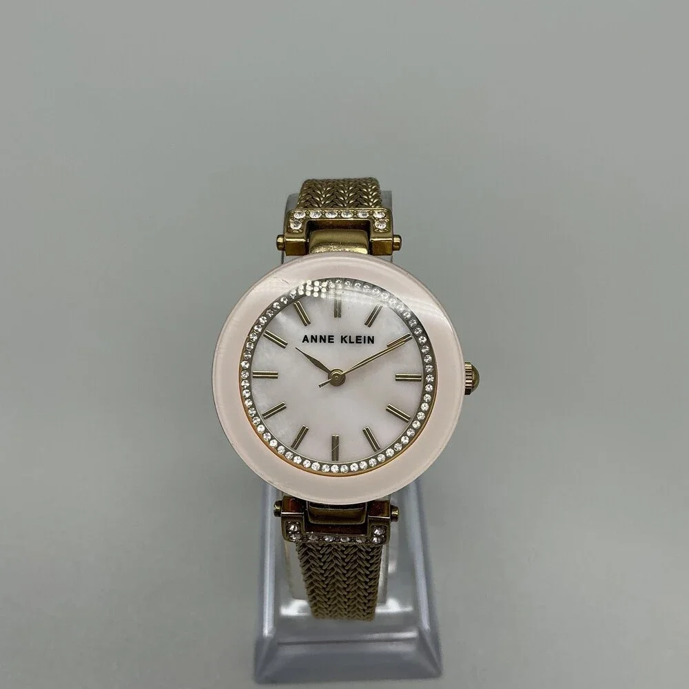 Anne Klein AK/1906 Womens Watch 30mm White Dial Gold Tone Mesh New Battery 7.5